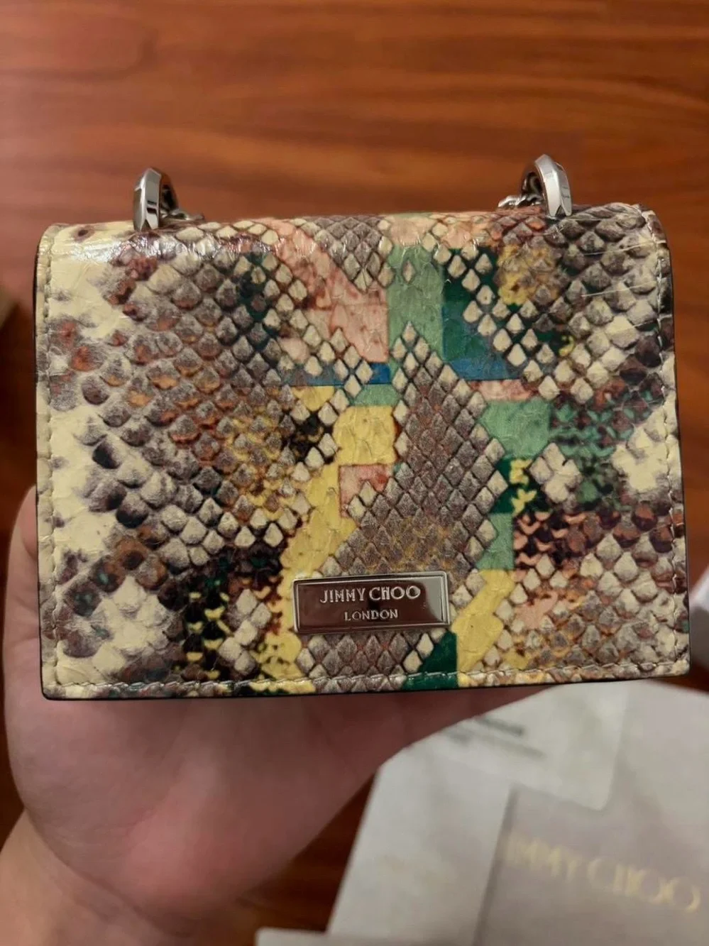 Jimmy Choo Multicolor Snakeskin Shoulder Bag with Silver Ring